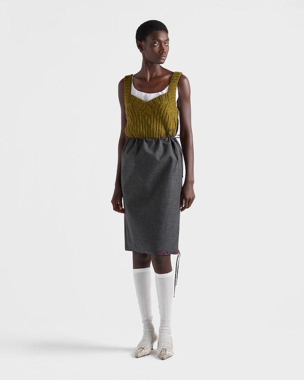 Jupe midi en toile sergée contrecollée à effet dévoré - Ardoise/Grenat Jupe midi en toile sergée contrecollée à effet dévoré - Ardoise/Grenat