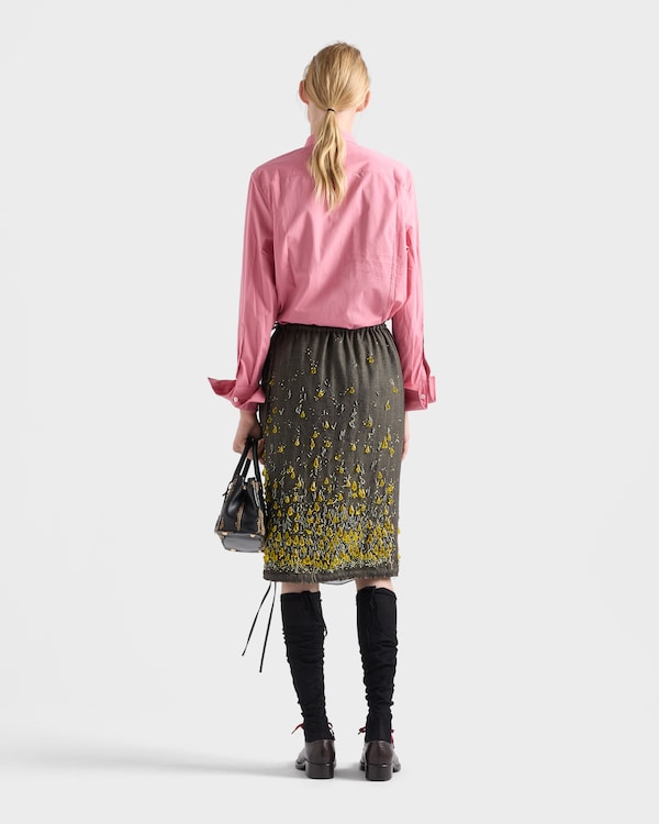 Chevron wool skirt with gradient embroidery - Moss/Yellow Chevron wool skirt with gradient embroidery - Moss/Yellow