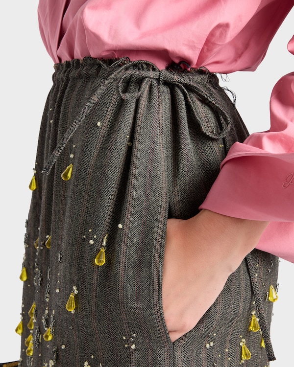 Chevron wool skirt with gradient embroidery - Moss/Yellow Chevron wool skirt with gradient embroidery - Moss/Yellow
