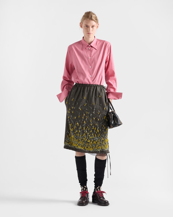 Chevron wool skirt with gradient embroidery - Moss/Yellow Chevron wool skirt with gradient embroidery - Moss/Yellow