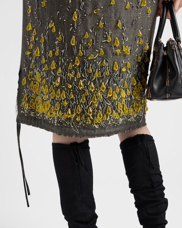 Chevron wool skirt with gradient embroidery - Moss/Yellow Chevron wool skirt with gradient embroidery - Moss/Yellow
