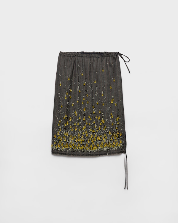 Chevron wool skirt with gradient embroidery - Moss/Yellow Chevron wool skirt with gradient embroidery - Moss/Yellow