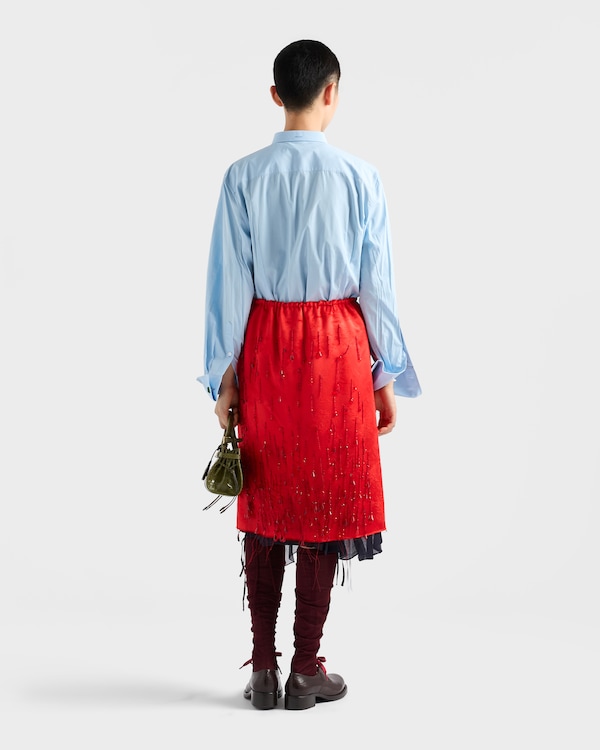 Satin skirt with embroidery - Red Satin skirt with embroidery - Red