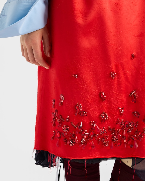 Satin skirt with embroidery - Red Satin skirt with embroidery - Red