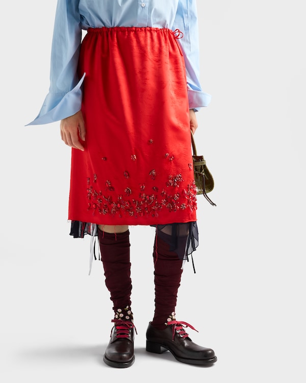Satin skirt with embroidery - Red Satin skirt with embroidery - Red