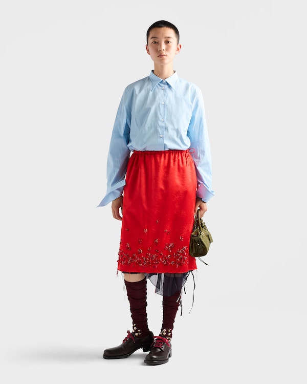 Satin skirt with embroidery - Red Satin skirt with embroidery - Red