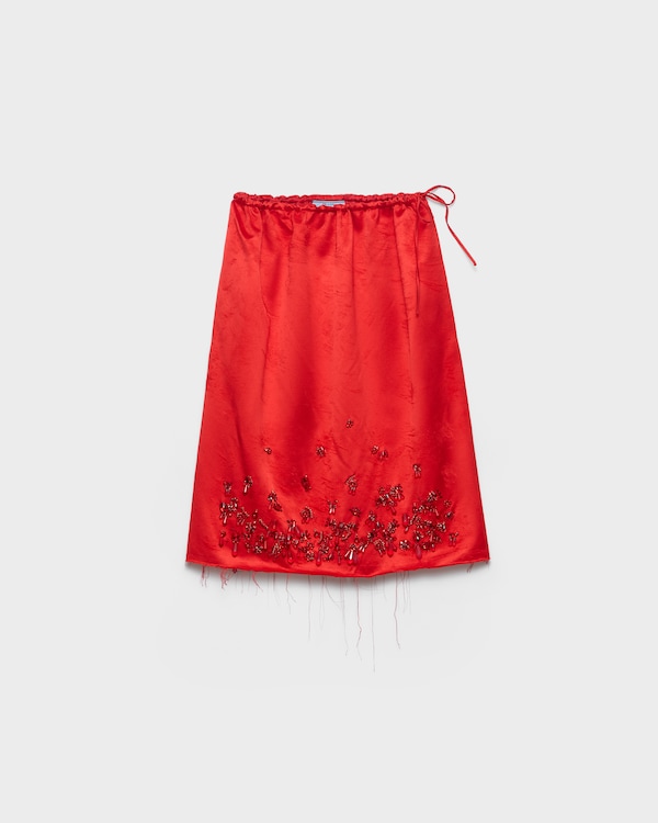 Satin skirt with embroidery - Red Satin skirt with embroidery - Red