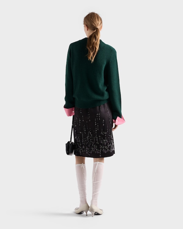 Satin skirt with embroidery - Black Satin skirt with embroidery - Black