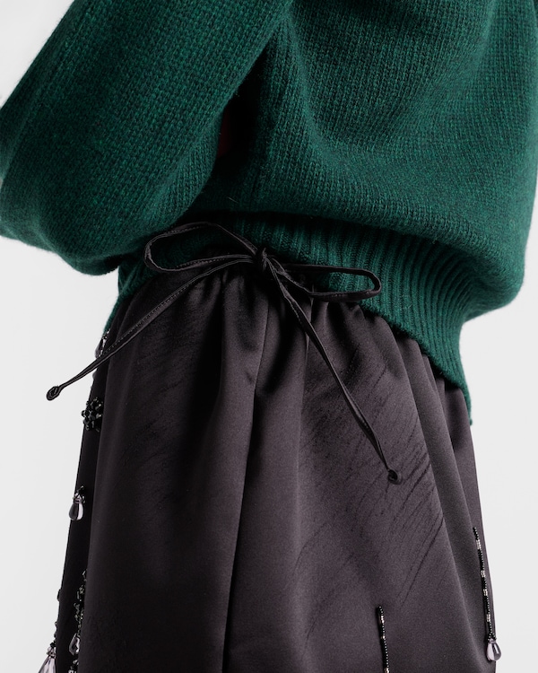 Satin skirt with embroidery - Black Satin skirt with embroidery - Black