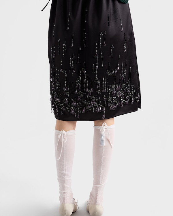 Satin skirt with embroidery - Black Satin skirt with embroidery - Black