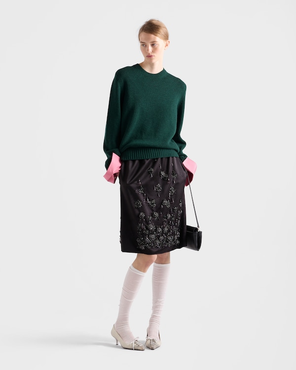 Satin skirt with embroidery - Black Satin skirt with embroidery - Black