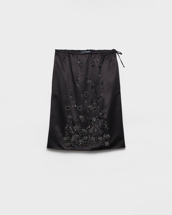 Satin skirt with embroidery - Black Satin skirt with embroidery - Black
