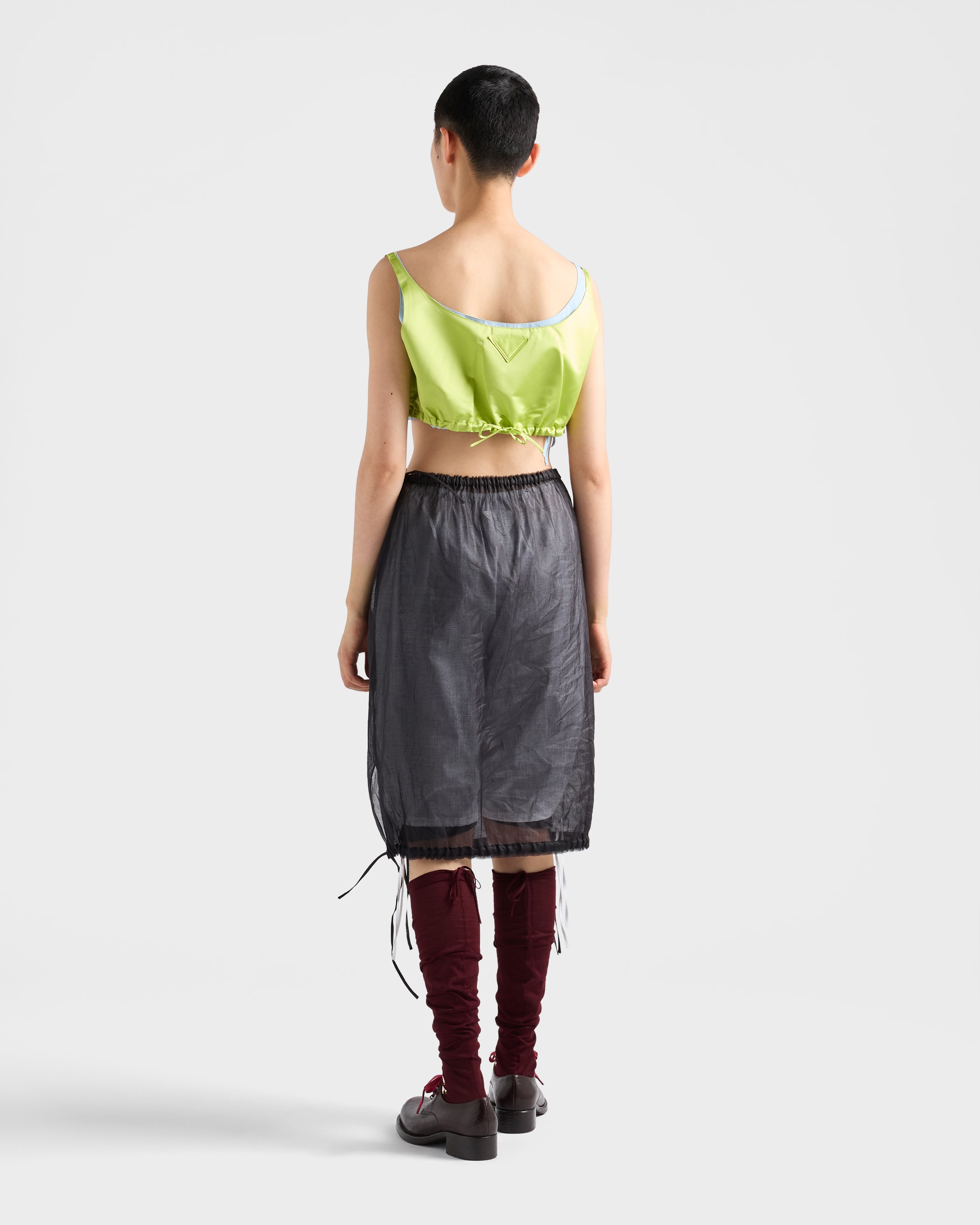 Black Embroidered Organdy Midi-skirt | PRADA - Luxembourg