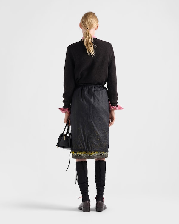 Embroidered organdy midi-skirt - Black/Red Embroidered organdy midi-skirt - Black/Red