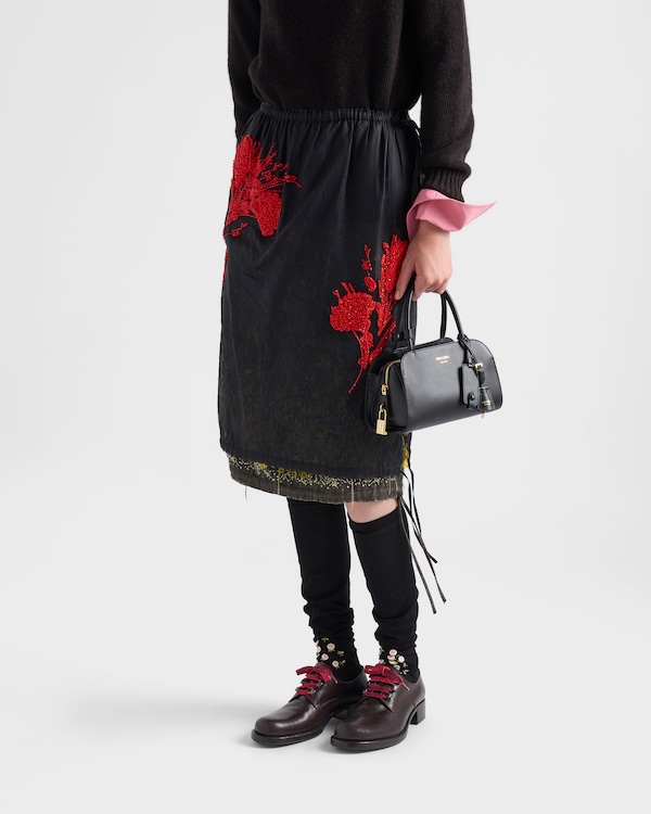 Embroidered organdy midi-skirt - Black/Red Embroidered organdy midi-skirt - Black/Red