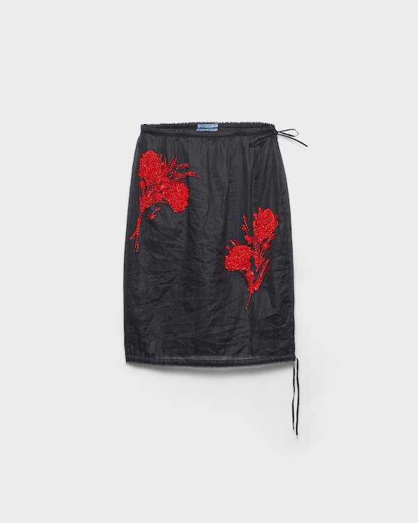 Embroidered organdy midi-skirt - Black/Red Embroidered organdy midi-skirt - Black/Red