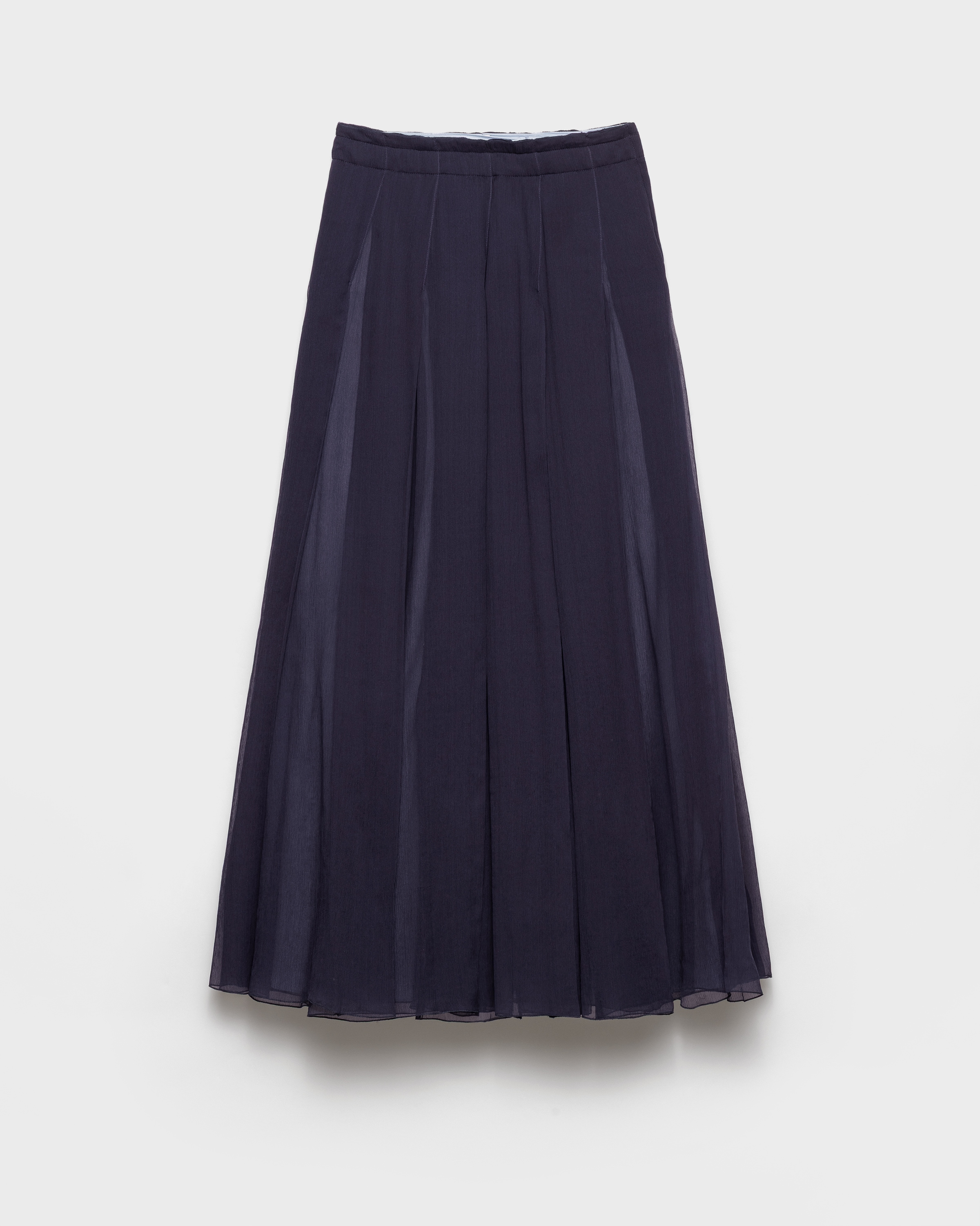 Navy Pleated Silk Chiffon Maxi-skirt | PRADA - United Arab Emirates