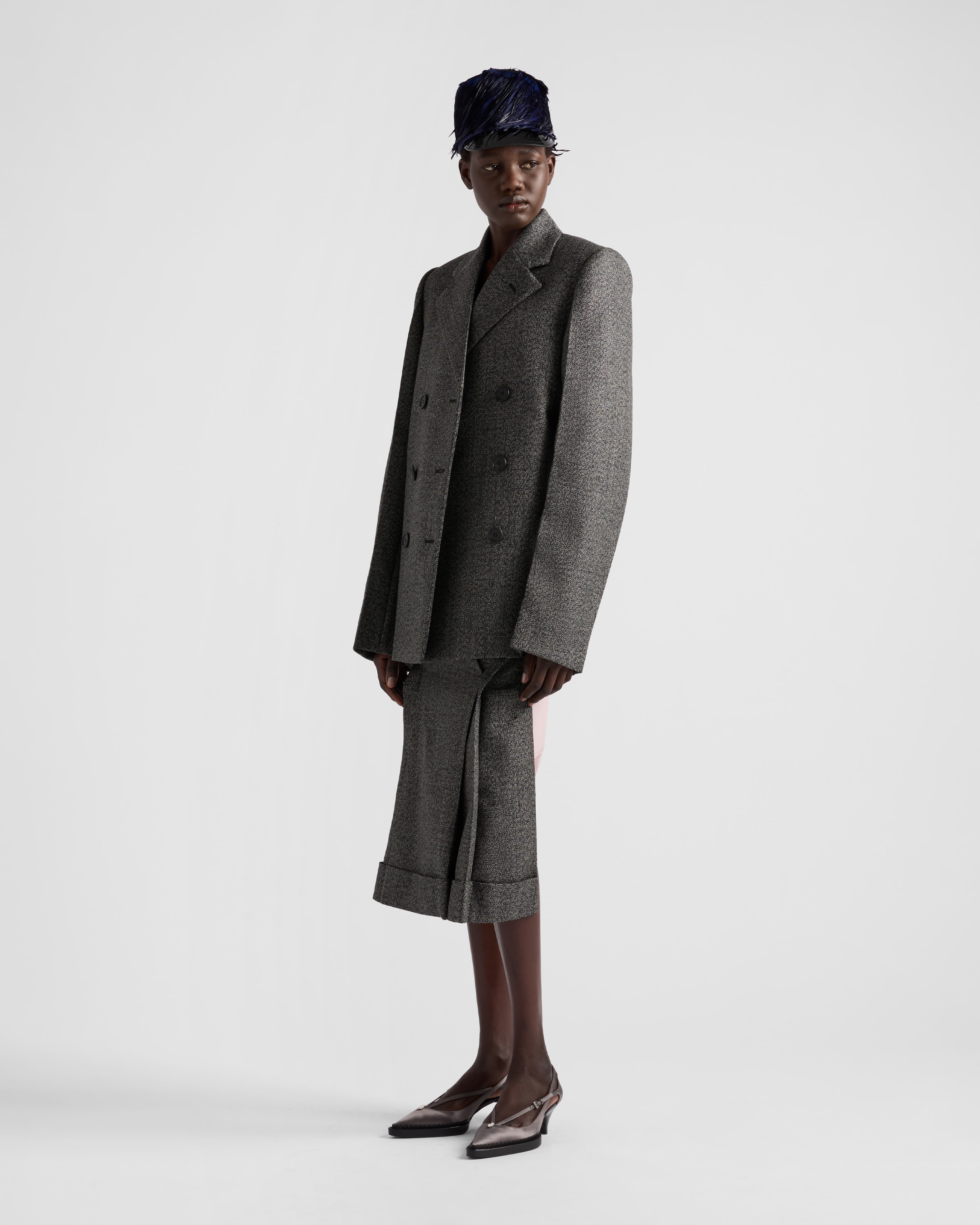 Prada Midirock Aus Mouliné-wolle In Schwarz