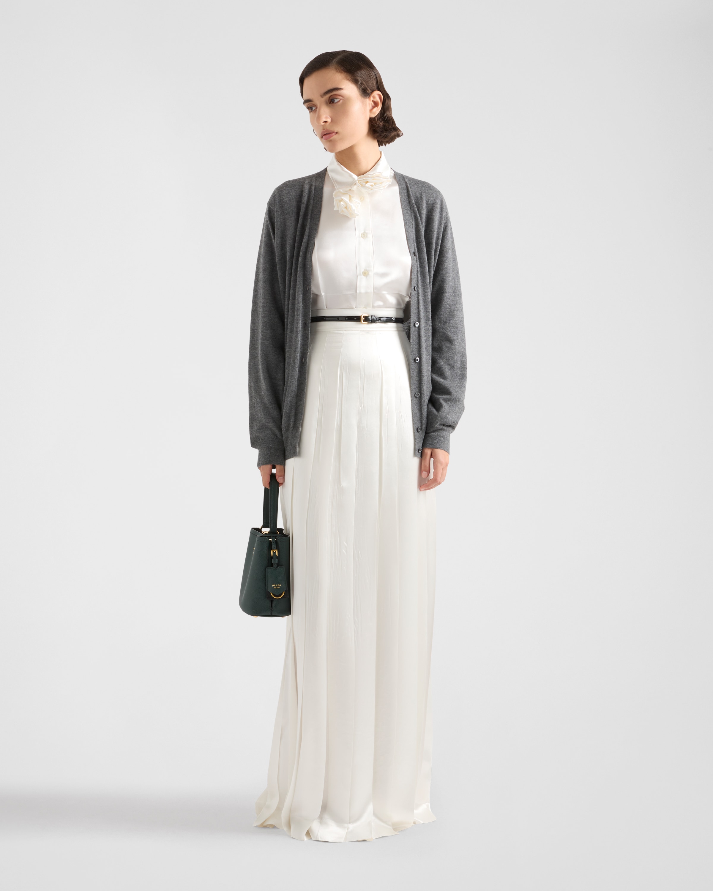 Prada Satin Pleated Maxi Skirt In White