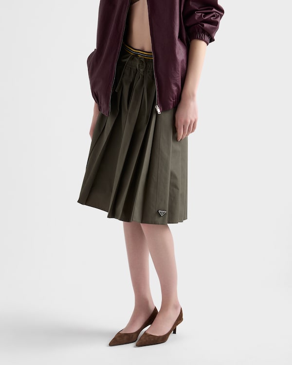 Pleated poplin midi-skirt - Military Green Pleated poplin midi-skirt - Military Green