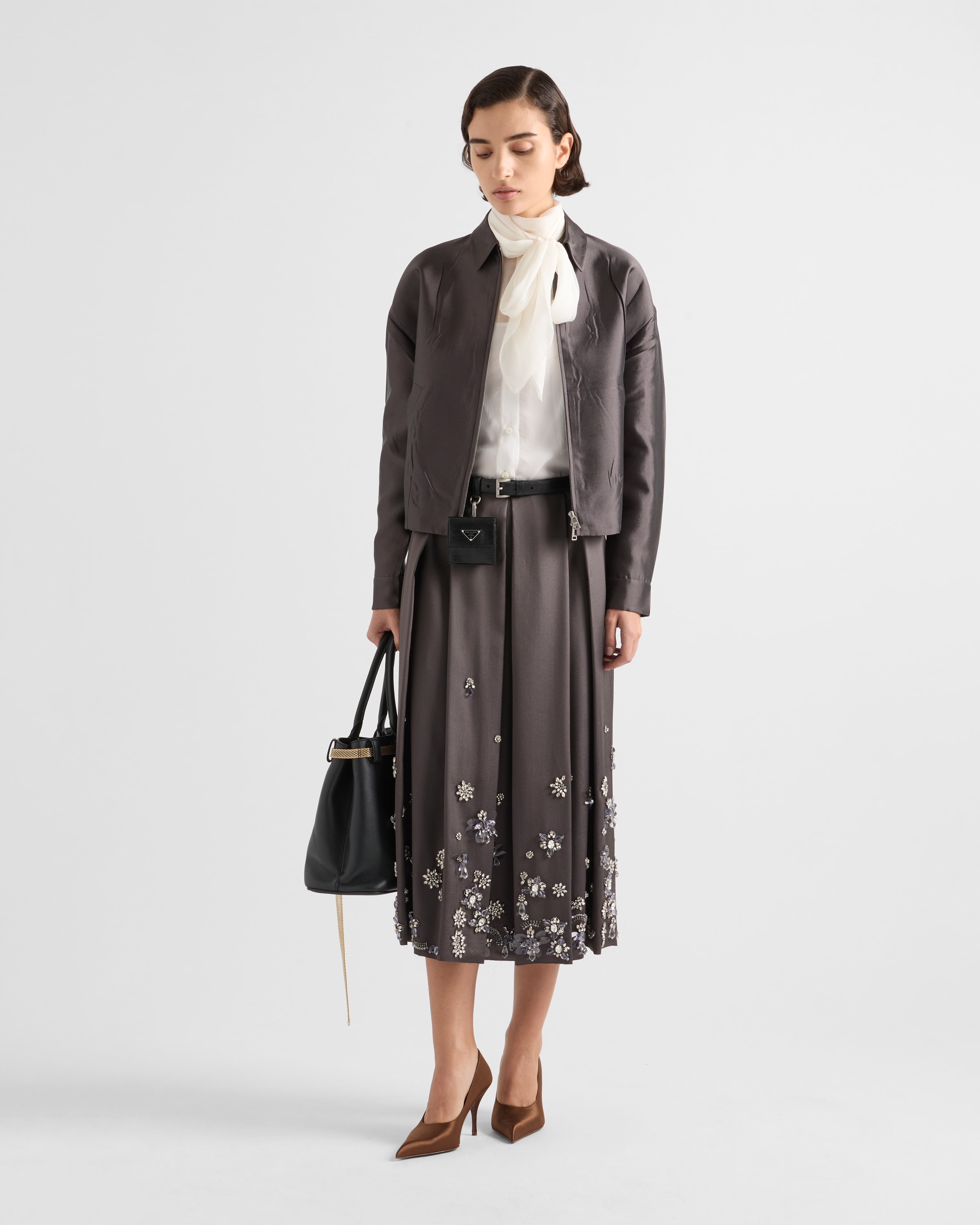 Prada Rock Aus Bestickter Seide Und Wolle In Grau