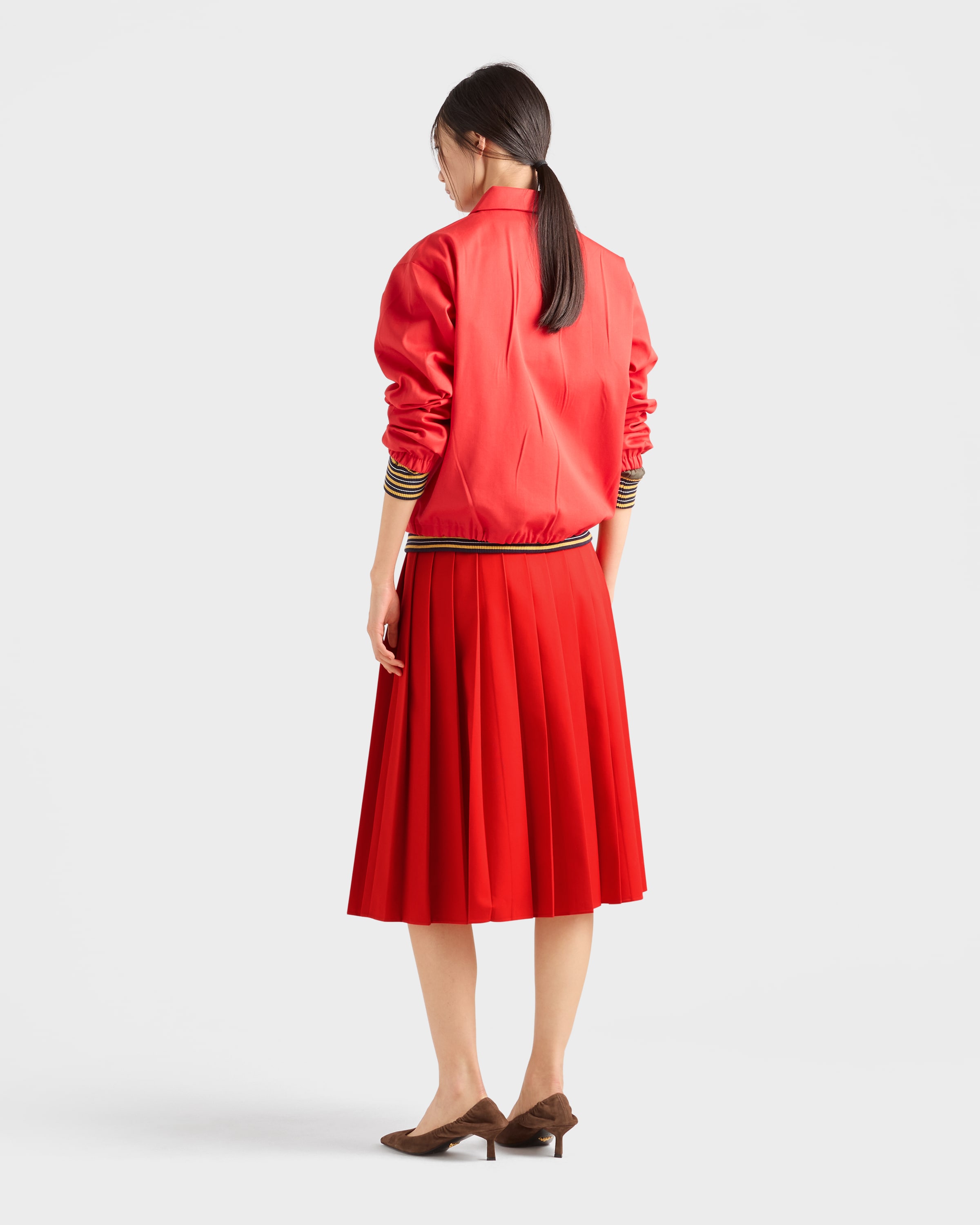 PRADA プラダ　プリーツスカート 朱赤 36(美品) Red Pleated gabardine midi-skirt | PRADA - United States