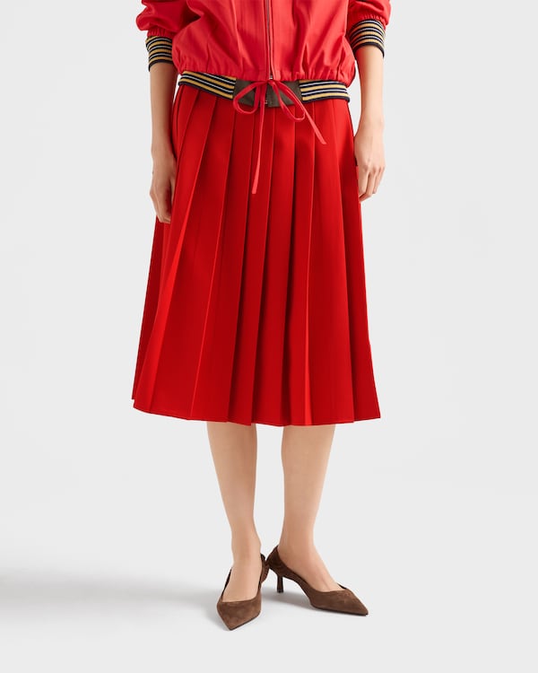 Pleated gabardine midi-skirt - Red Pleated gabardine midi-skirt - Red