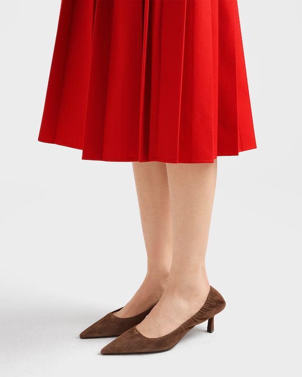 Pleated gabardine midi-skirt - Red Pleated gabardine midi-skirt - Red