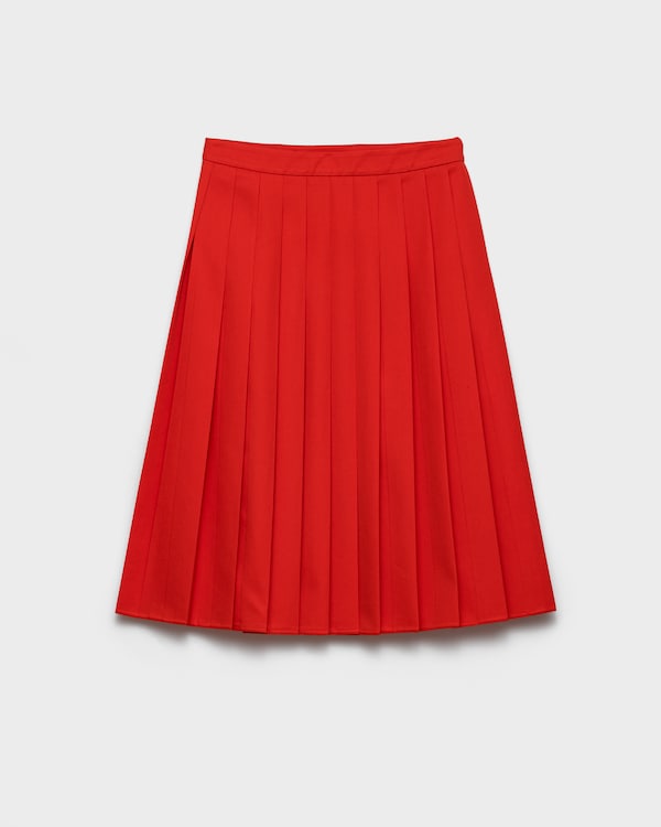 Pleated gabardine midi-skirt - Red Pleated gabardine midi-skirt - Red