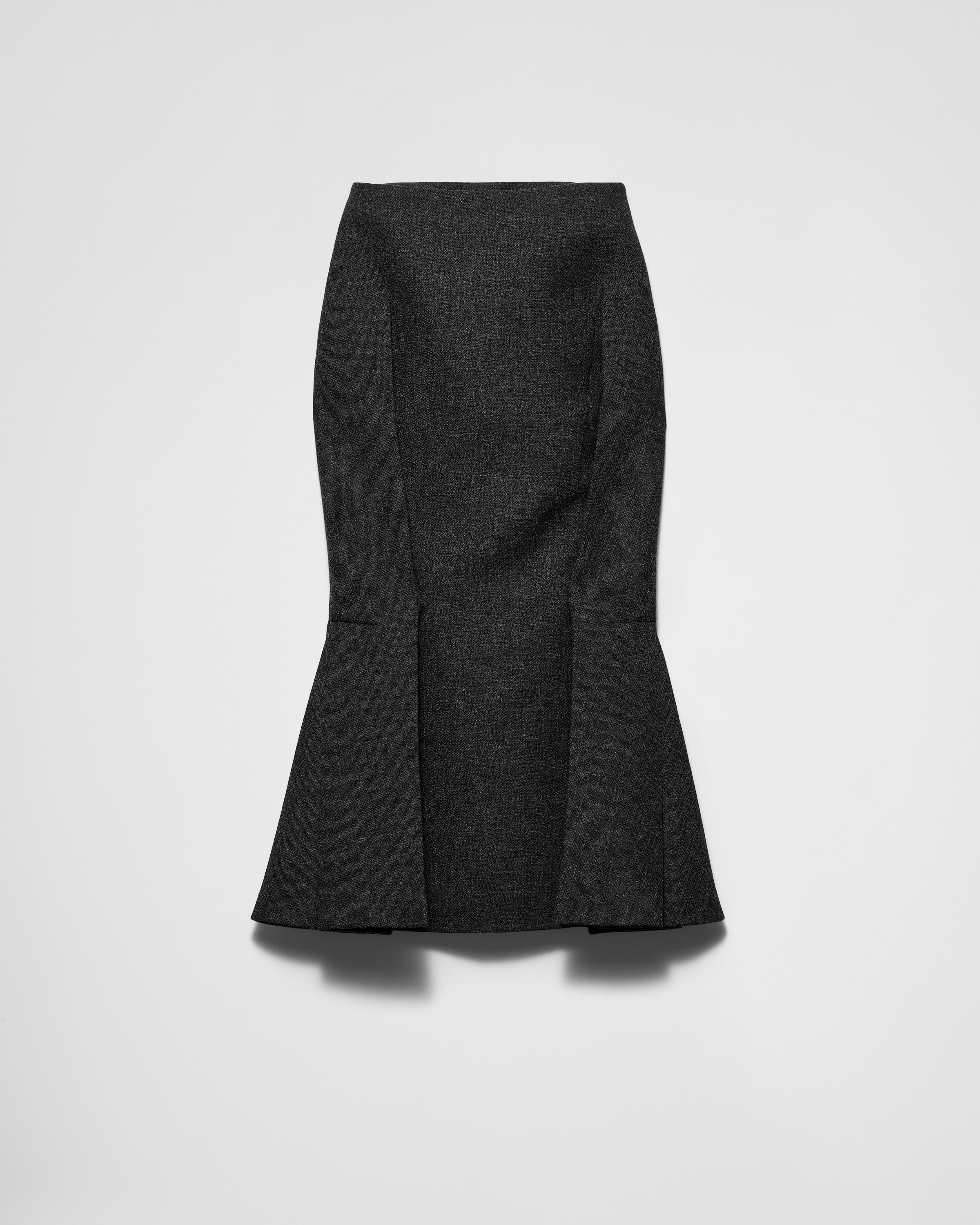 Prada Mermaid Wool Midi Skirt In Anthracite Gray