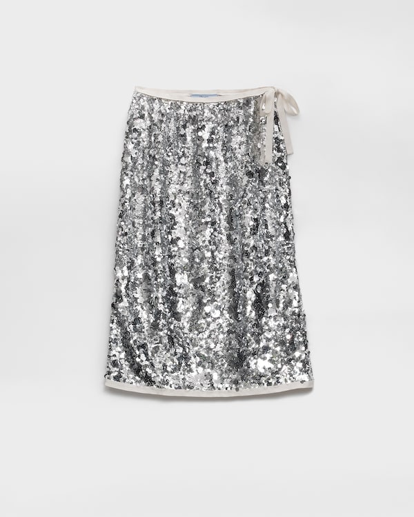 スカート her praha - gatherd skirt silver Silver Embroidered sequin skirt | PRADA
