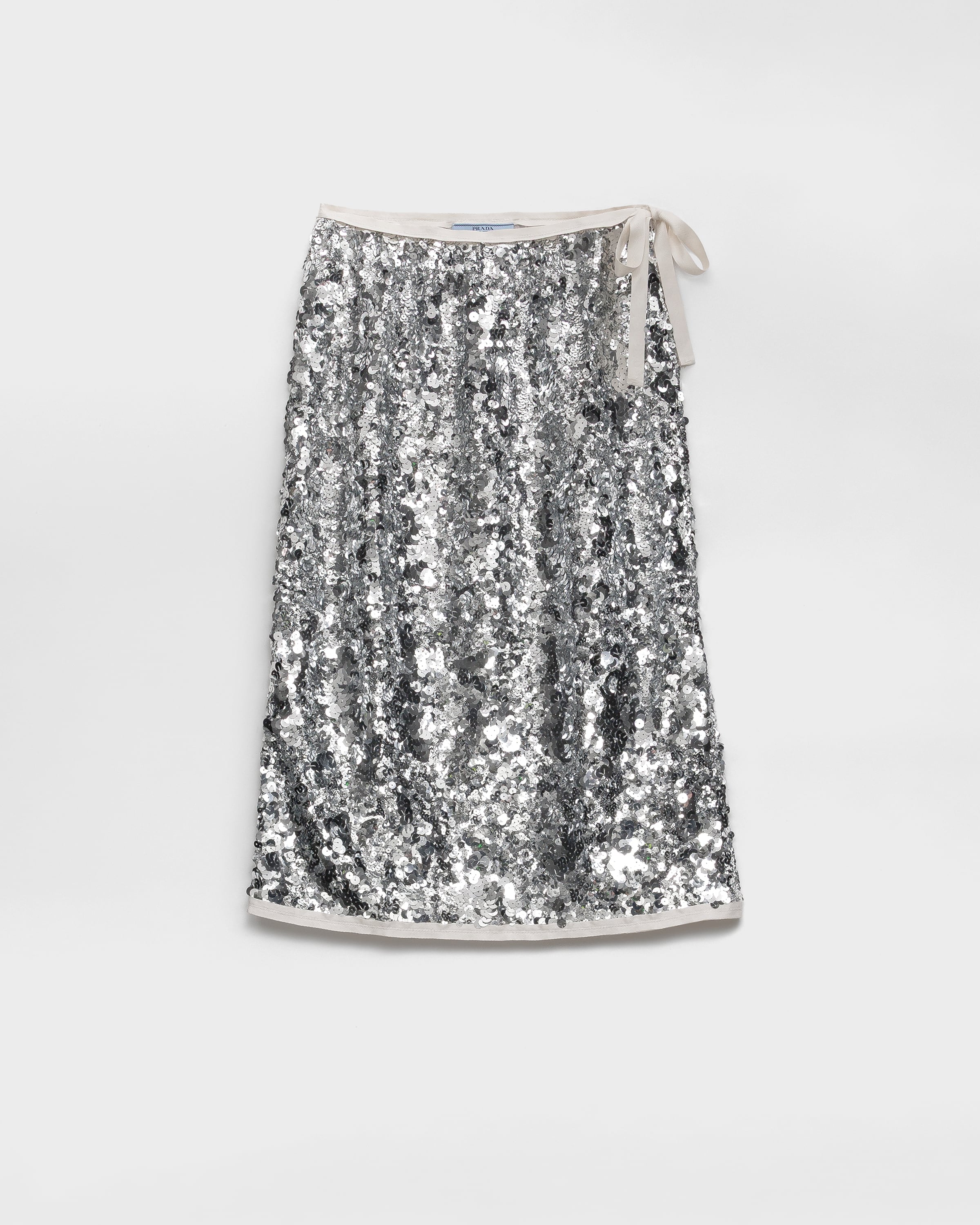 Prada Falda Bordada Con Lentejuelas, Mujer, Plata, Talla 40