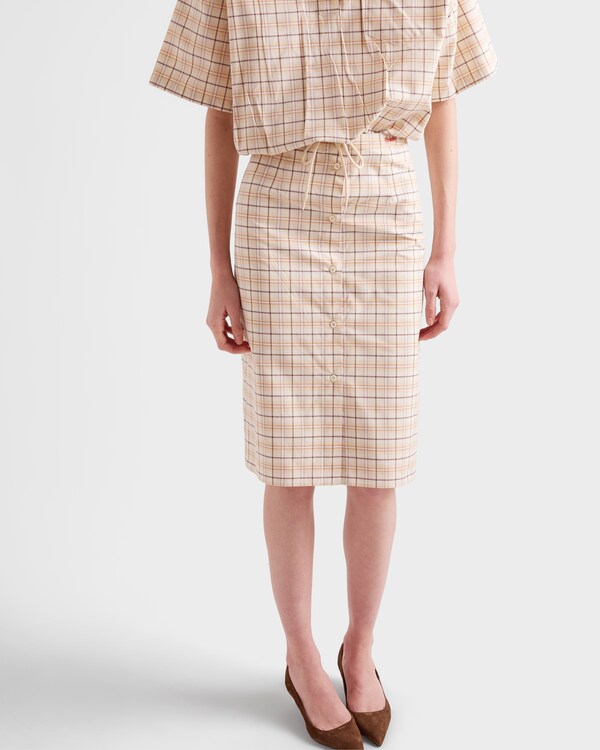 Checked cotton poplin pencil skirt - Natural/Lilac Checked cotton poplin pencil skirt - Natural/Lilac