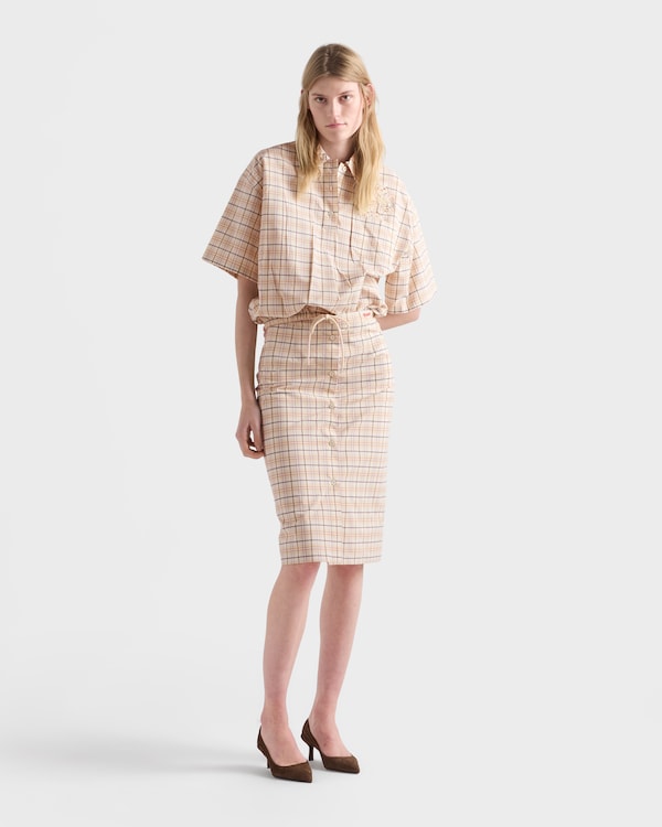 Checked cotton poplin pencil skirt - Natural/Lilac Checked cotton poplin pencil skirt - Natural/Lilac