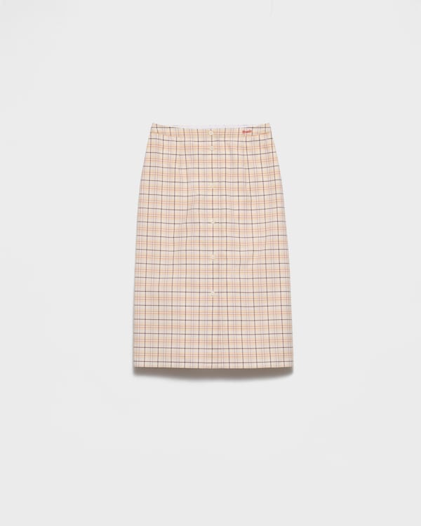 Checked cotton poplin pencil skirt - Natural/Lilac Checked cotton poplin pencil skirt - Natural/Lilac