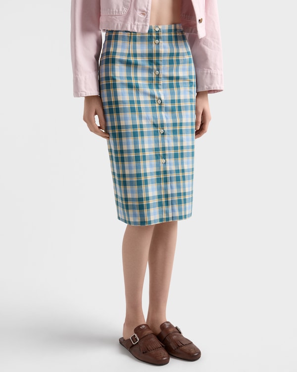 Plaid cotton pencil skirt - Natural/Teal Plaid cotton pencil skirt - Natural/Teal