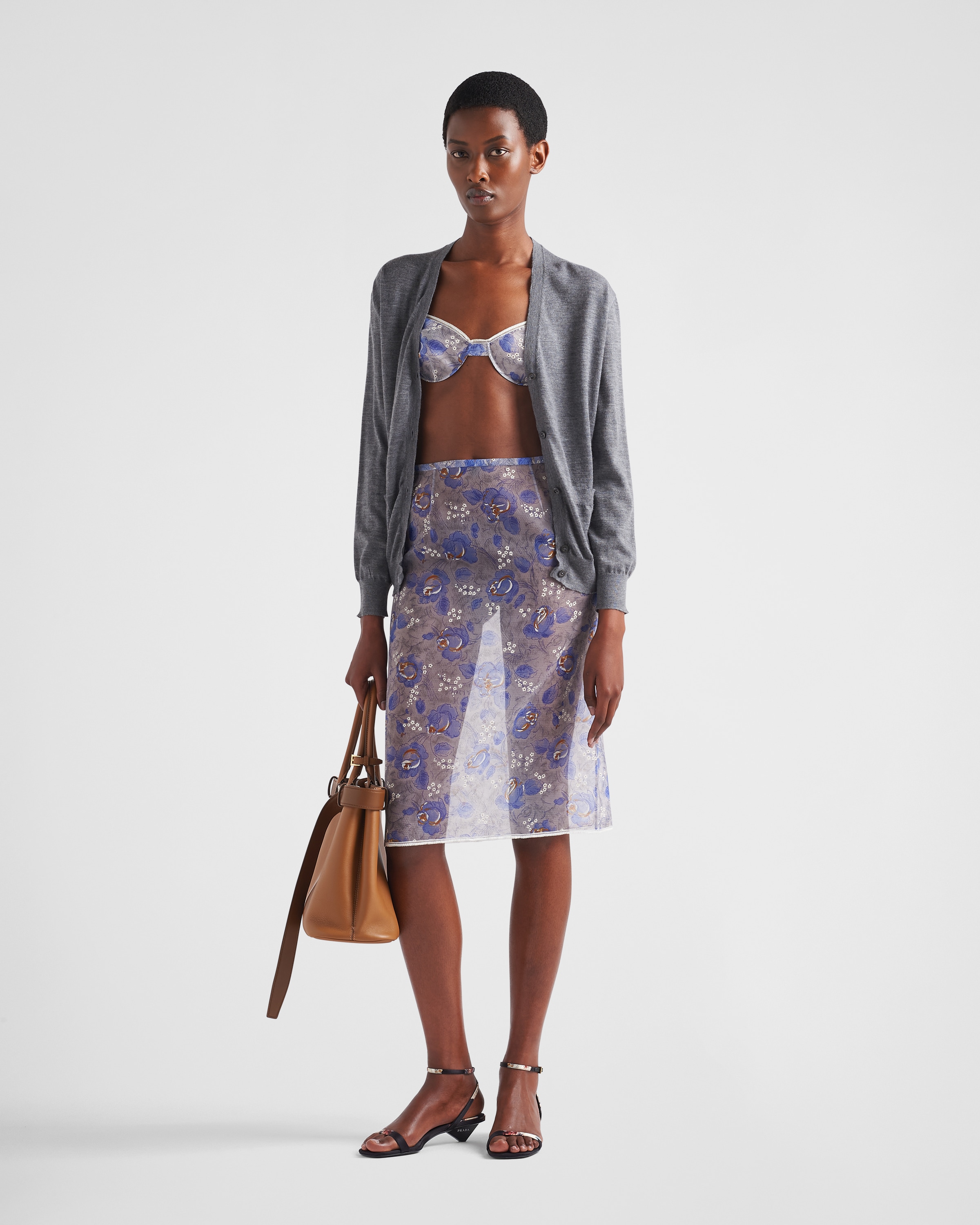 Sapphire Blue Printed Nylonette Midi-skirt | PRADA
