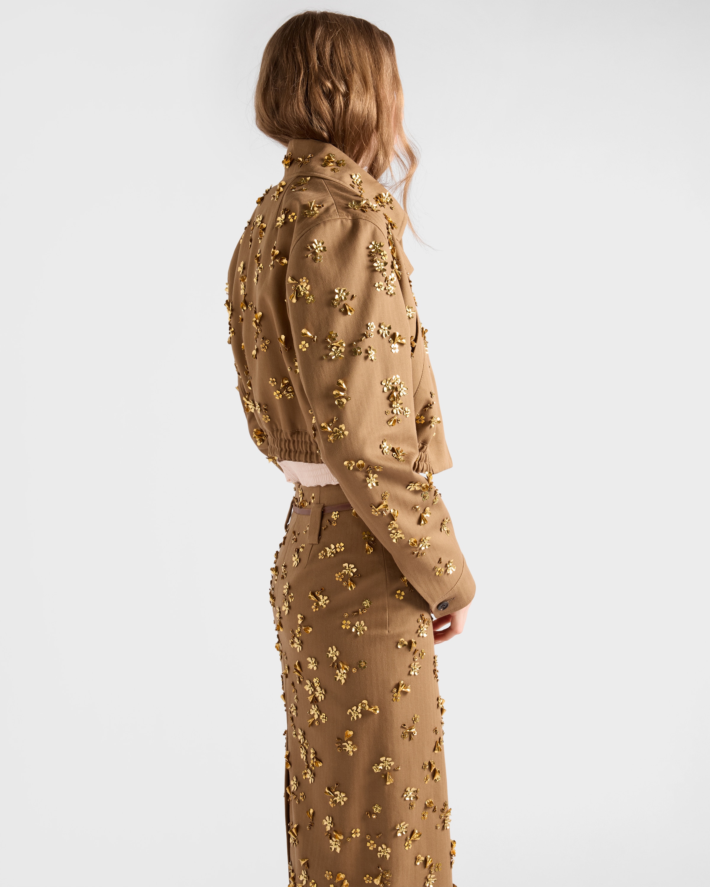 Cork Beige Embroidered chevron midi-skirt | PRADA - United States