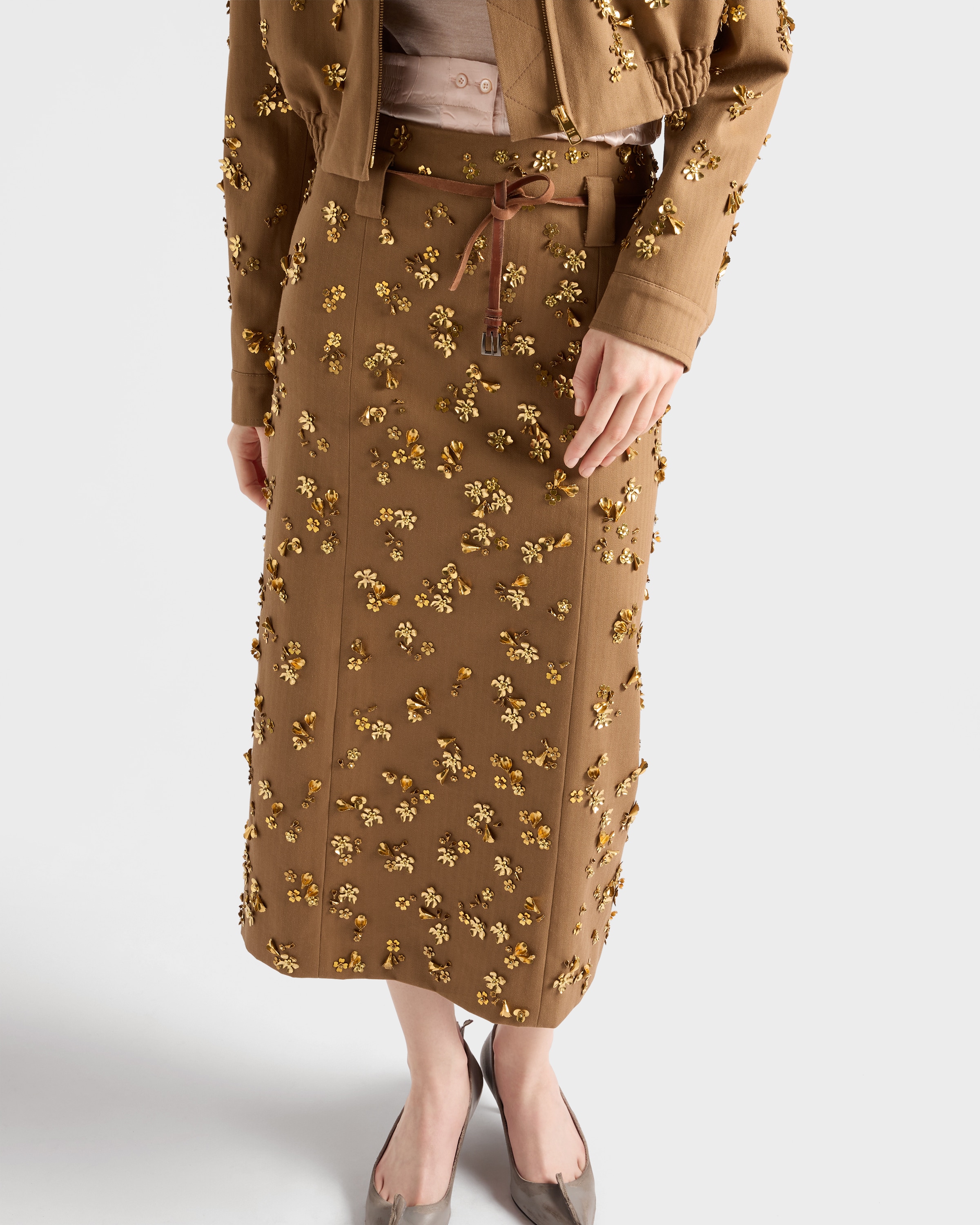 Prada Embroidered Chevron Midi-skirt In Brown