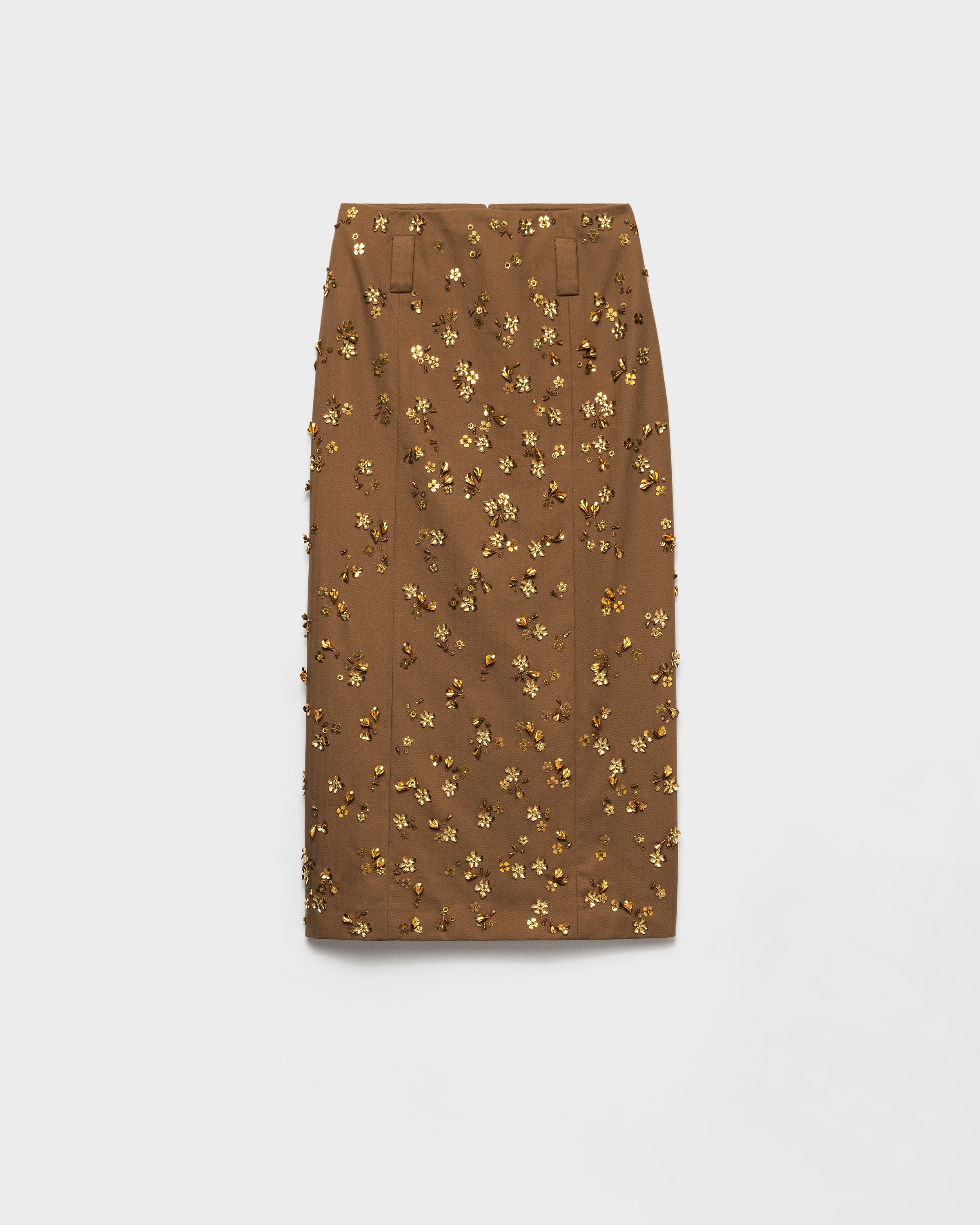 Prada Embroidered Chevron Midi-skirt In Brown