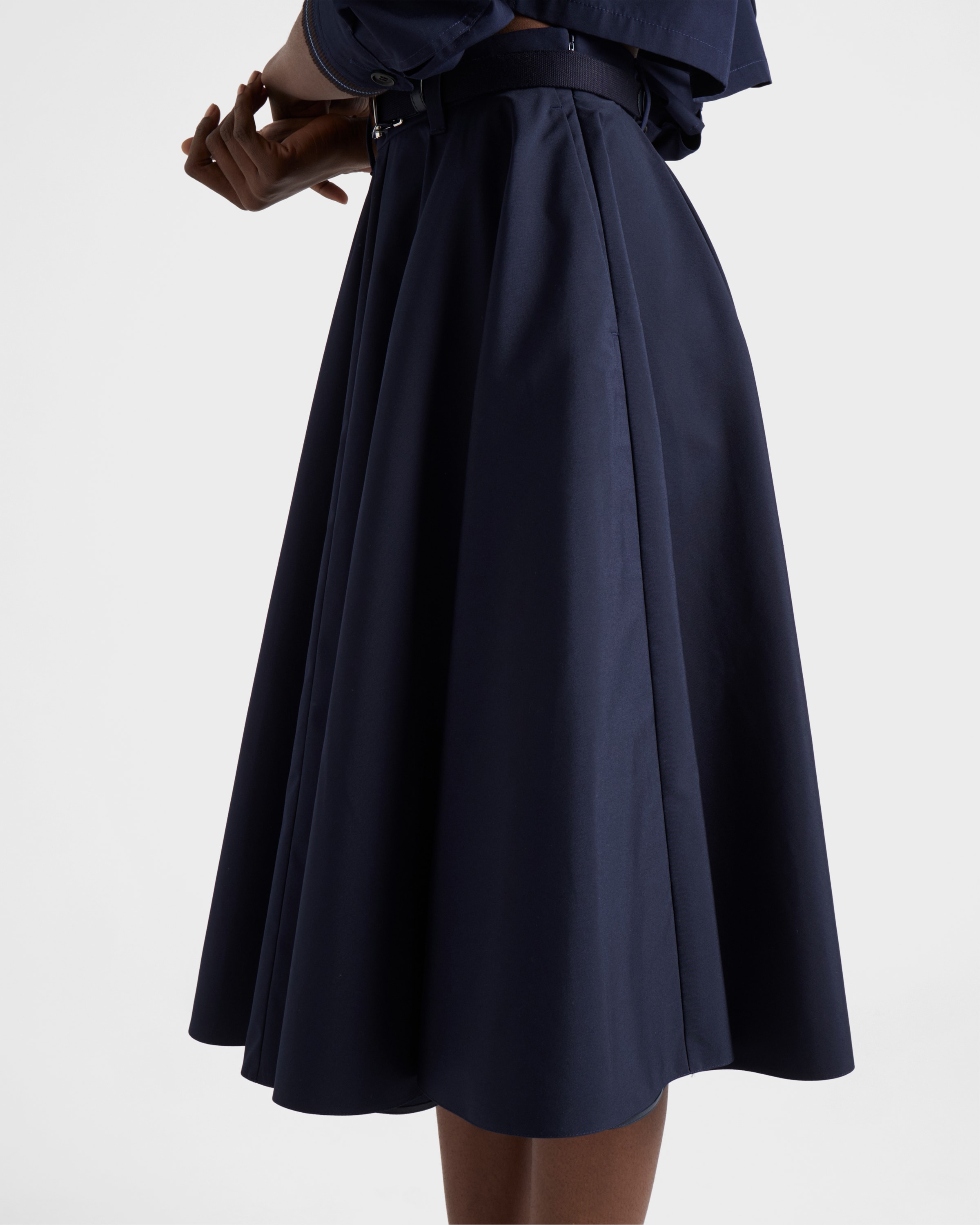 Navy Poplin Midi-skirt | PRADA - United States