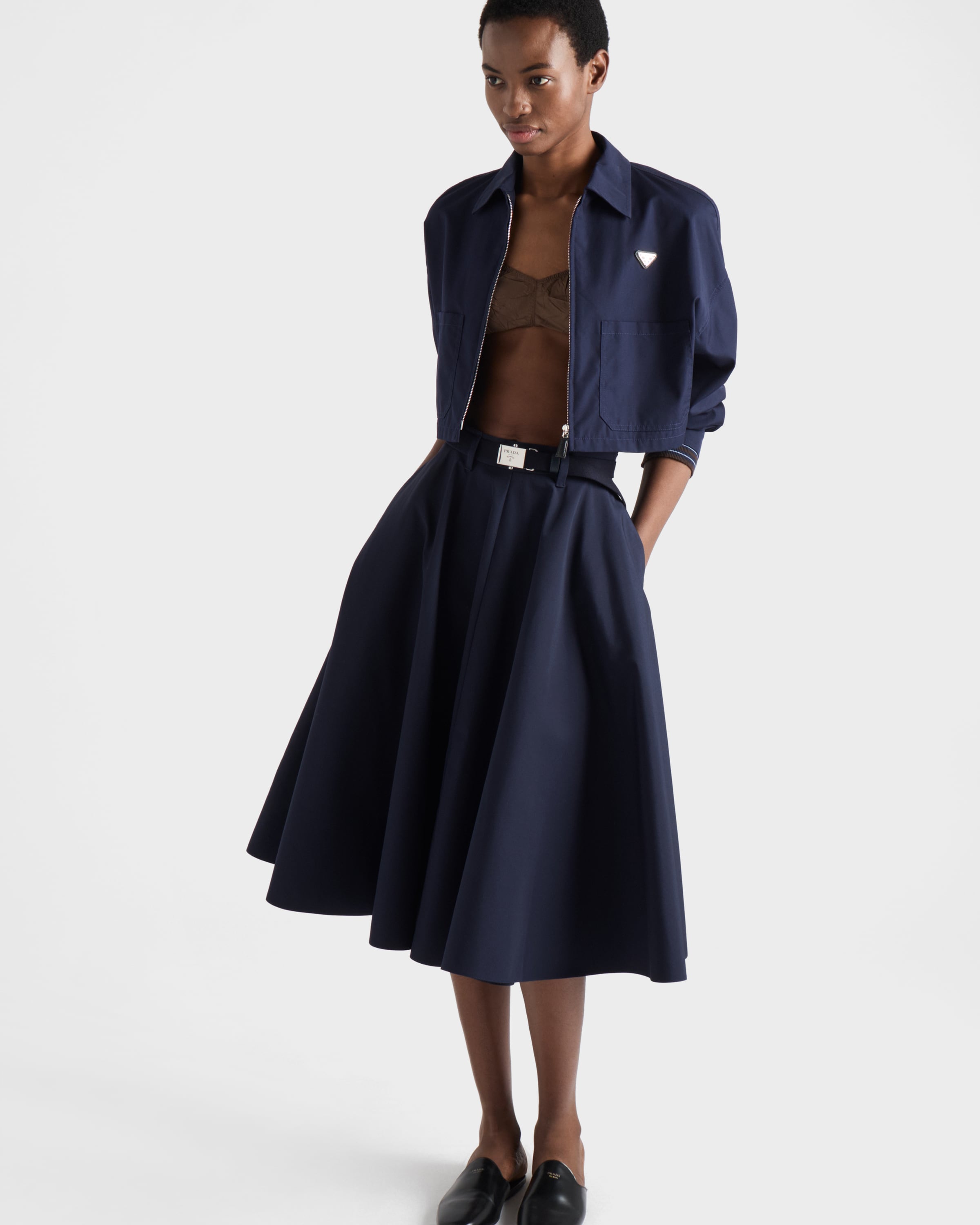 Navy Poplin midi-skirt | PRADA - United States