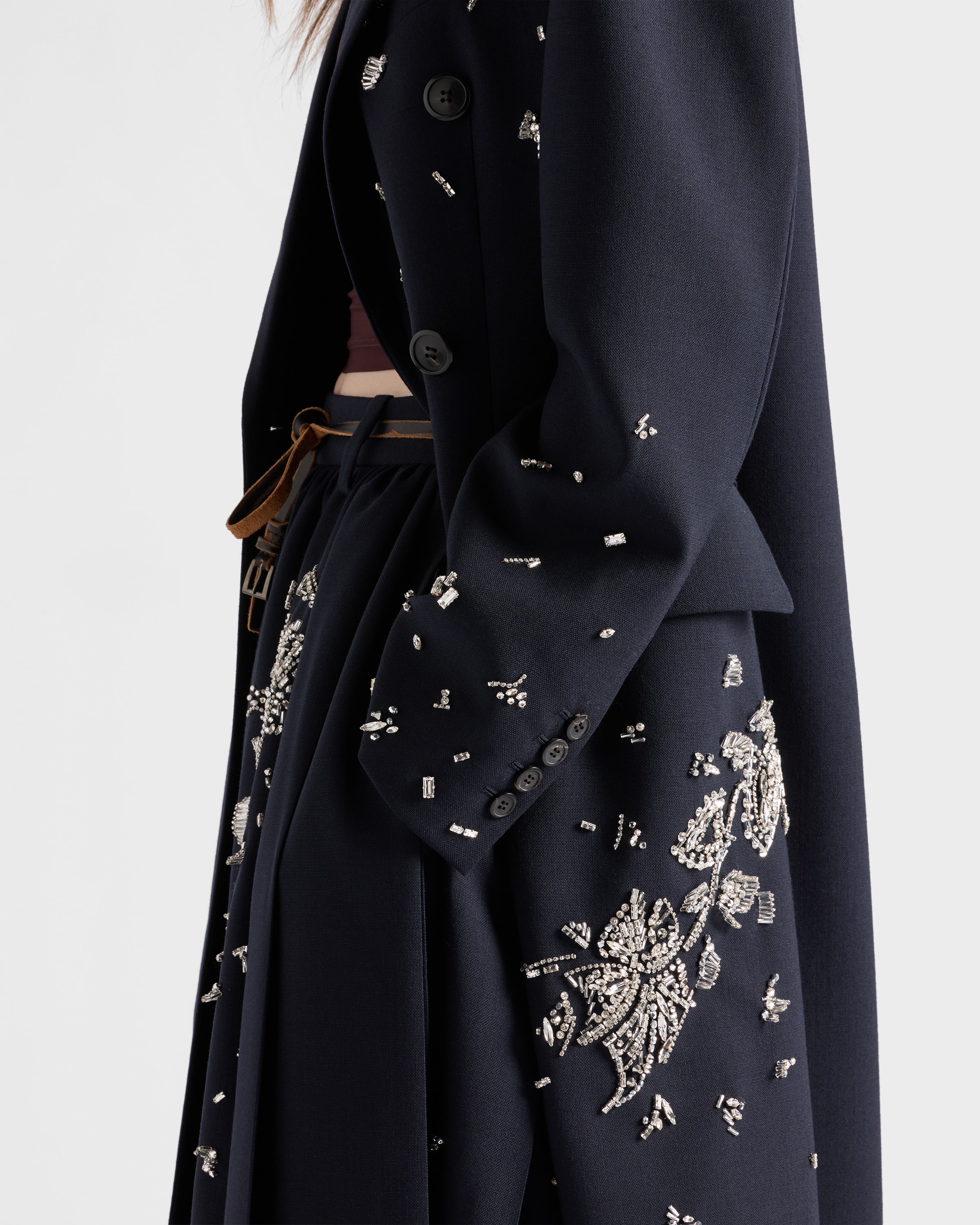 Embroidered rush stitch midi-skirt