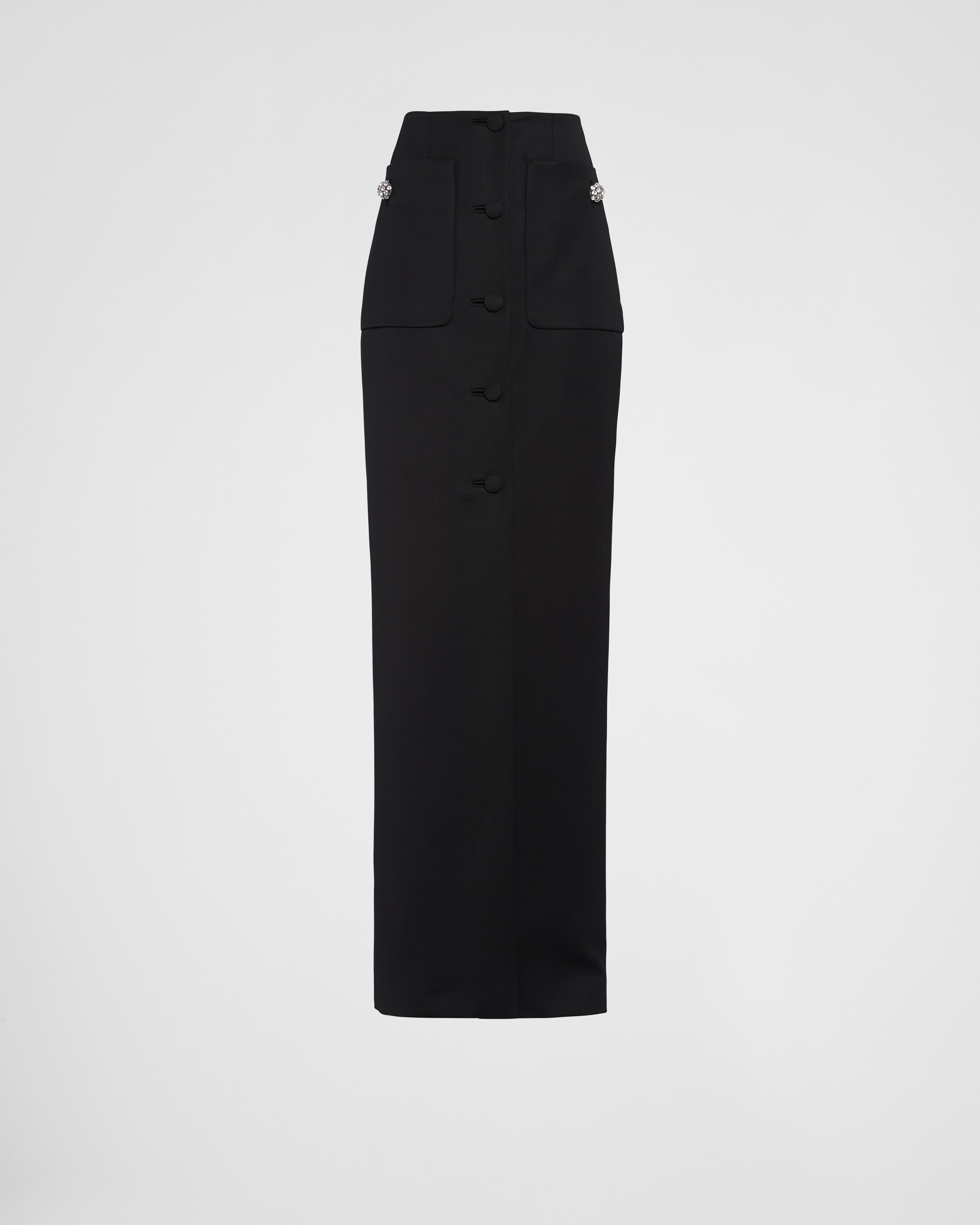 Prada Crystal-button Wool Maxi Skirt In Black