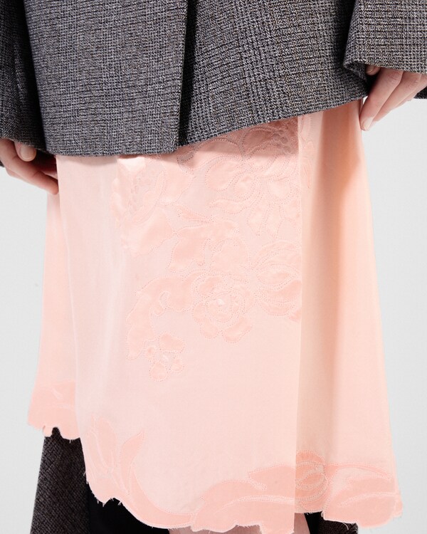 Embroidered habutai silk skirt - Apricot Embroidered habutai silk skirt - Apricot
