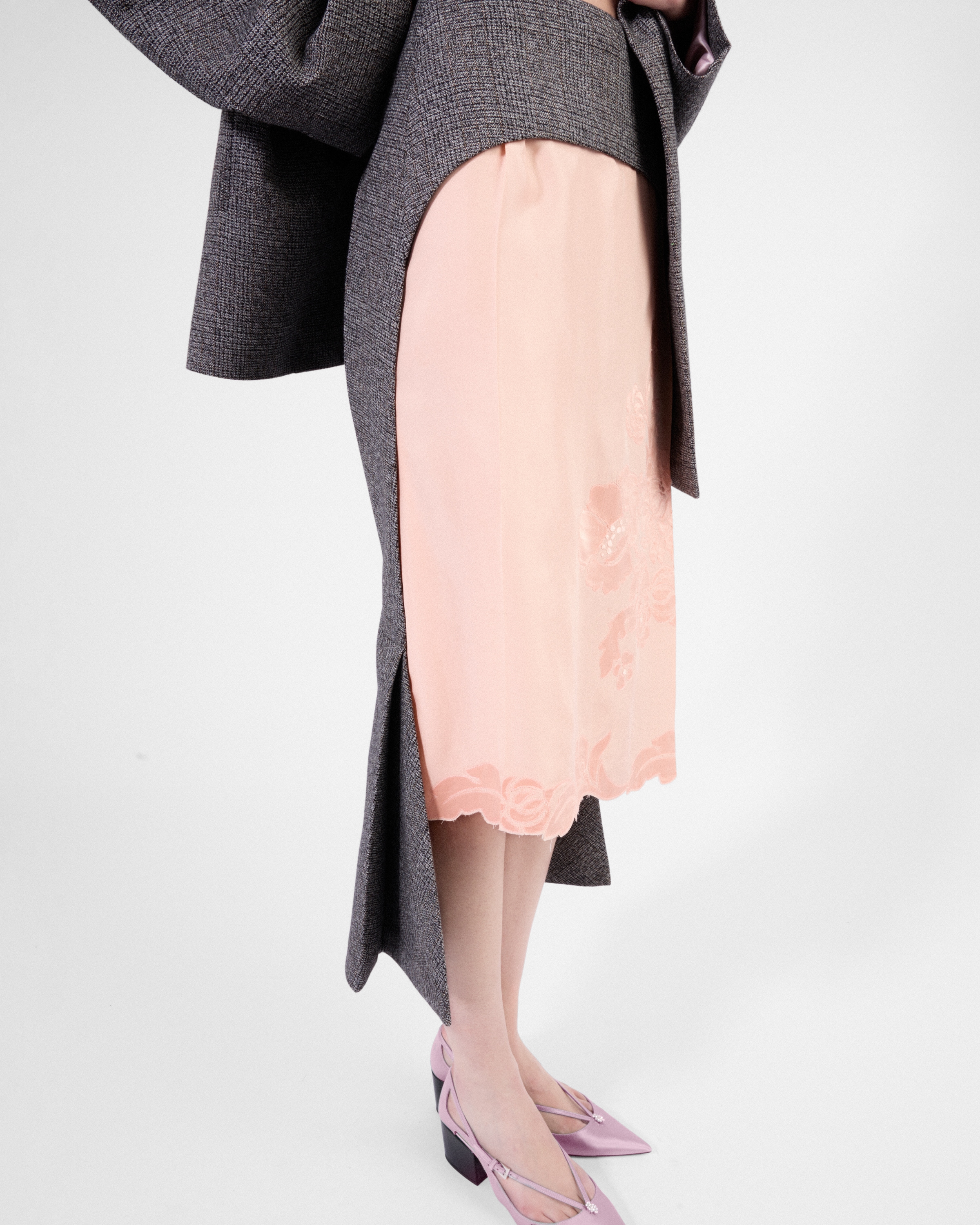 Apricot Embroidered Habutai Silk Skirt | PRADA