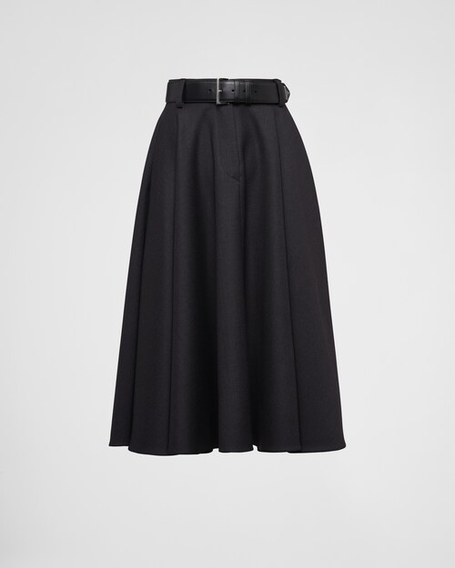 Prada Wool gabardine midi-skirt with belt 1