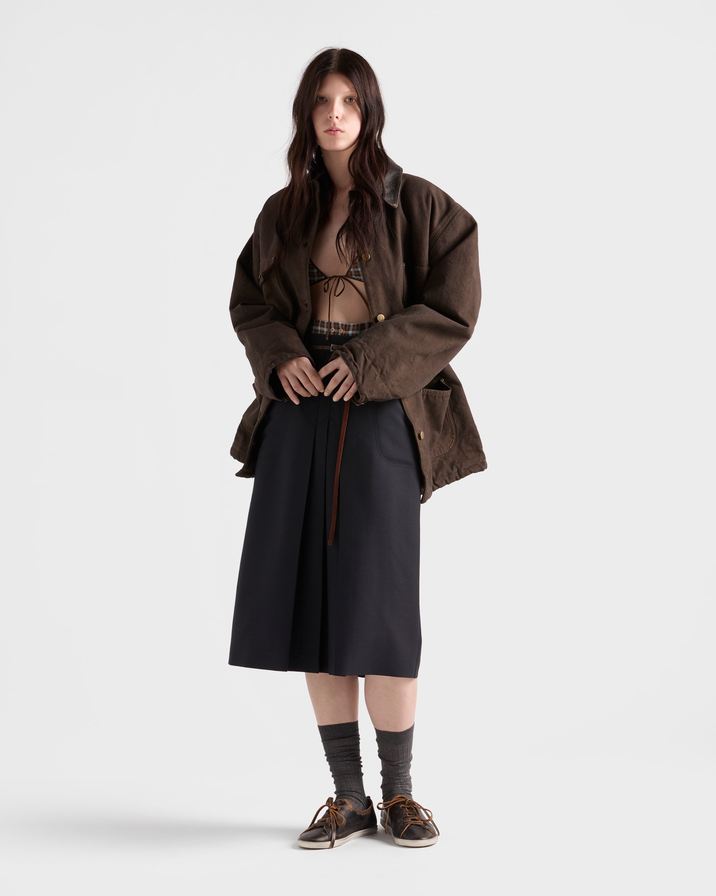 Prada Pleated Mohair And Wool Midi Skirt In Black