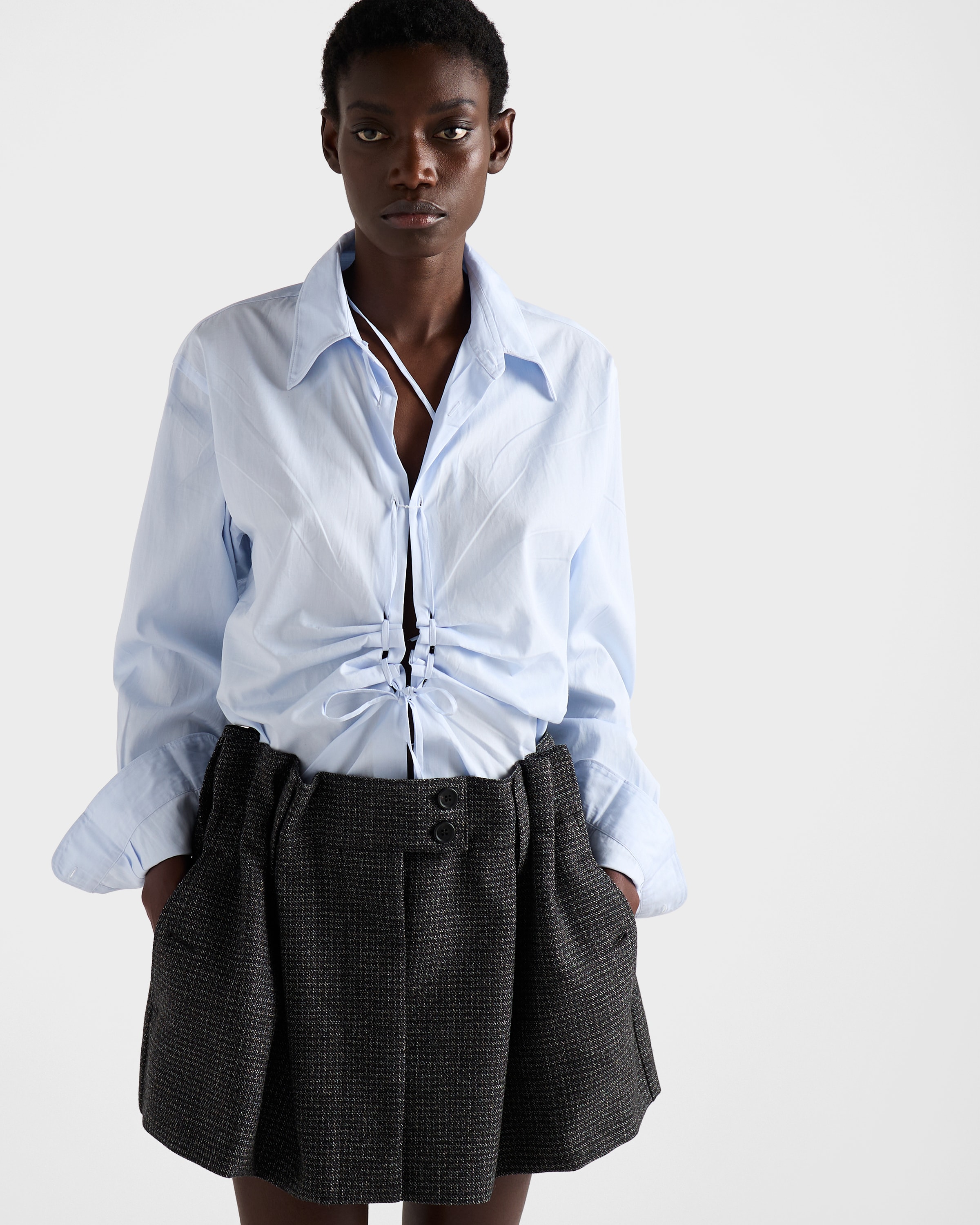 Prada Gingham Check Mouliné Wool Miniskirt In Multi
