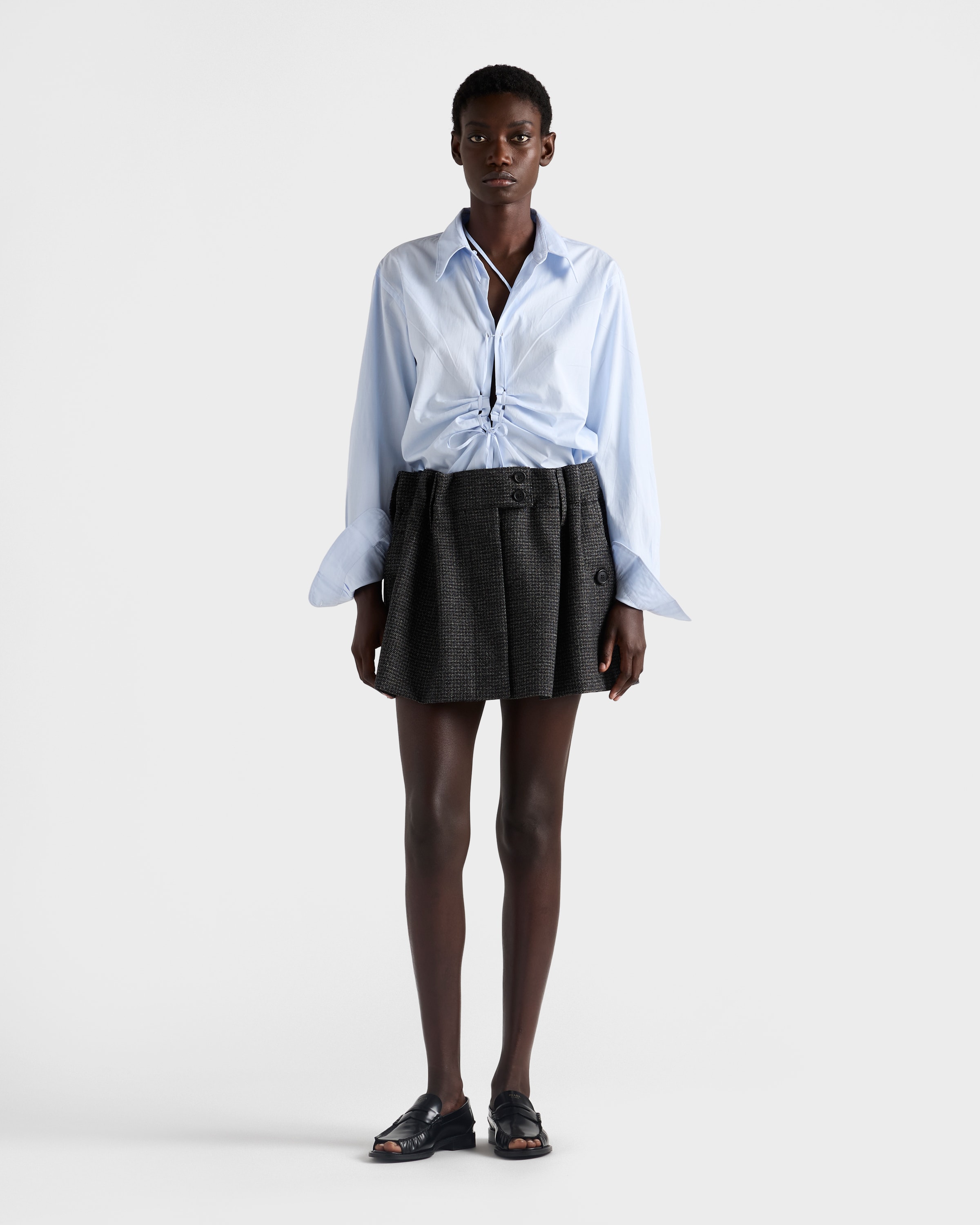 Prada Gingham Check Mouliné Wool Miniskirt In Multi